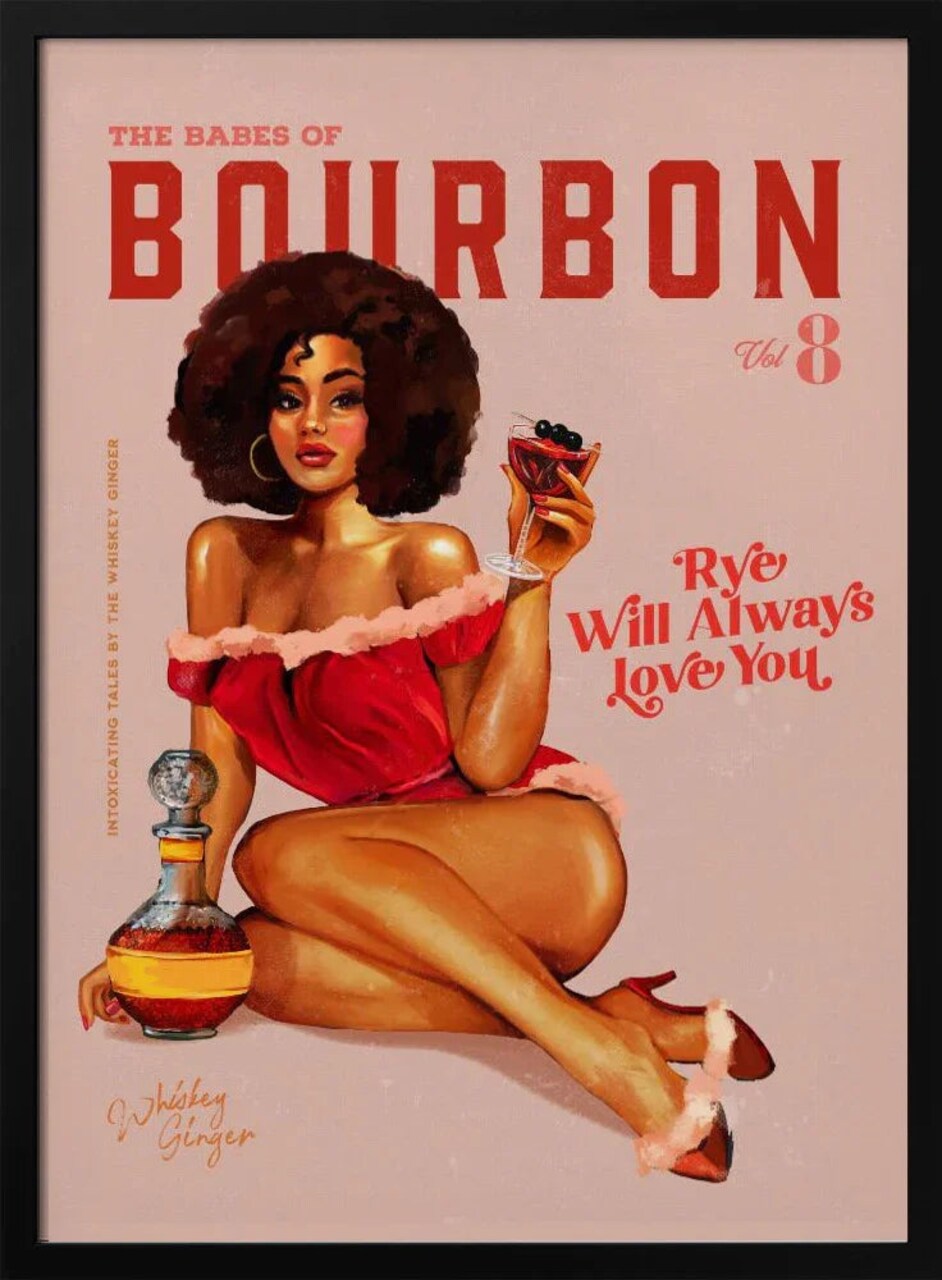 Vintage Pinup Girl Framed Art - Babes of Bourbon Vol 8 with Afro 24x36 Home or Office Decor